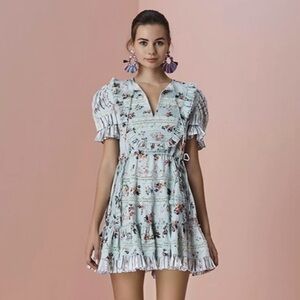 HEMANT & NANDITA dress women’s small green short mini floral ruffles ties boho